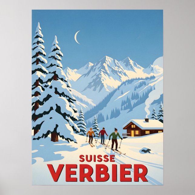 Poster Verbier, Suisse - Station de ski alpine (Devant)