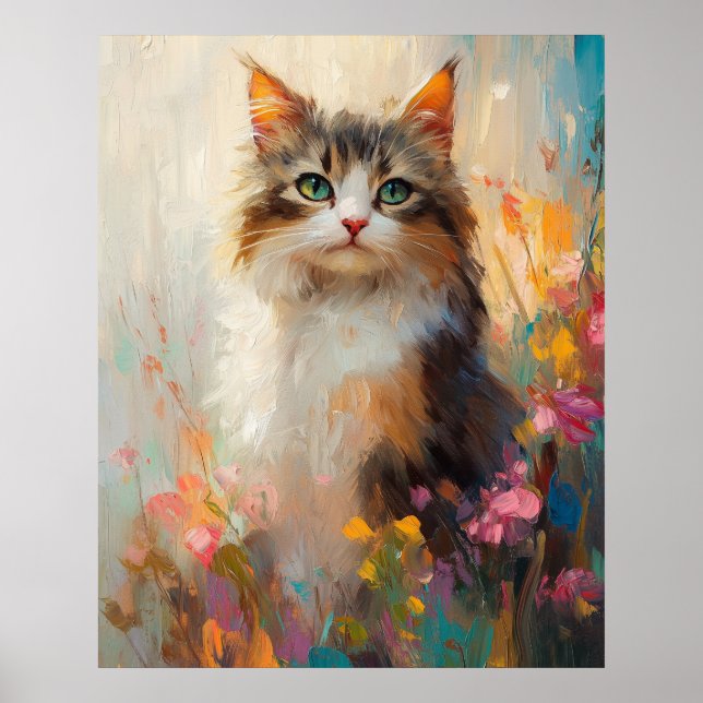 Poster Verdant-Eyed Maine Coon in Spring Flowers (Devant)