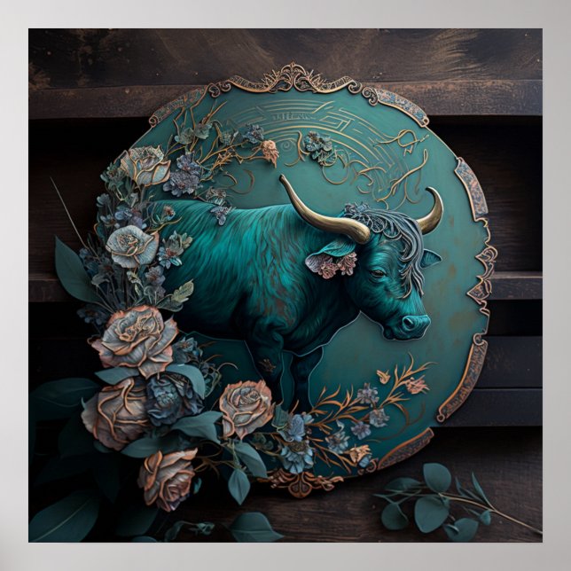 Poster Verdigris Zodiac Taurus Metal Art (Devant)