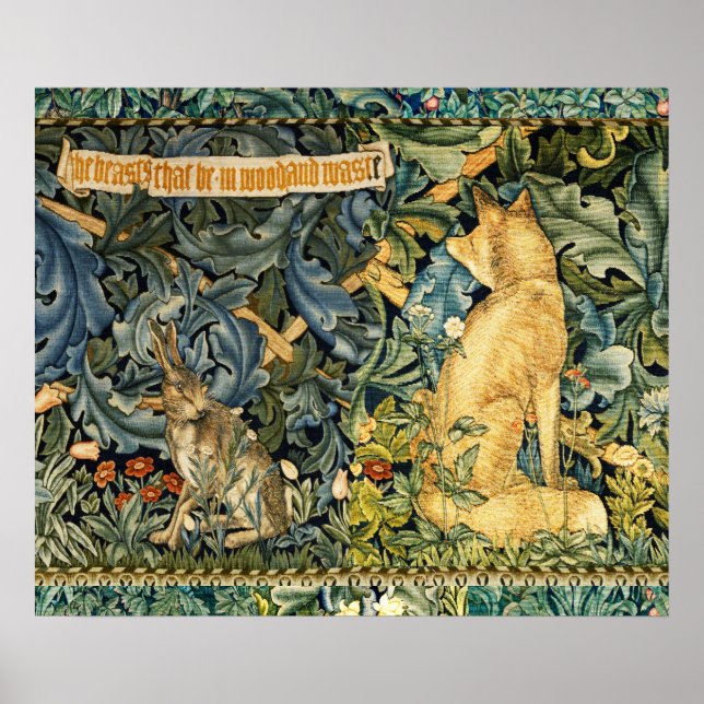 POSTER VERDURE, ANIMAUX FORESTIERS, FOX ET LIVRE, FLORAL  (Devant)