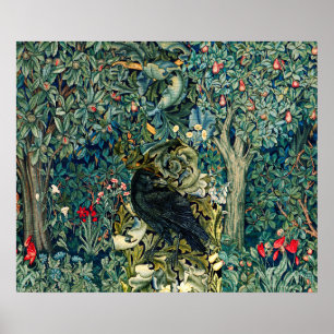 POSTER VERDURE, ANIMAUX FORESTIERS, RAVÉS EN FLORAL VERT