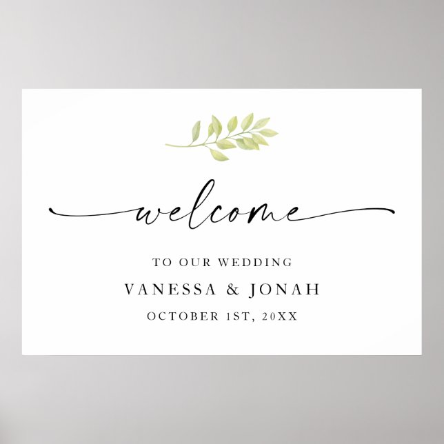 Poster Verdure Aquarelle Bienvenue À Notre Signe Mariage (Devant)