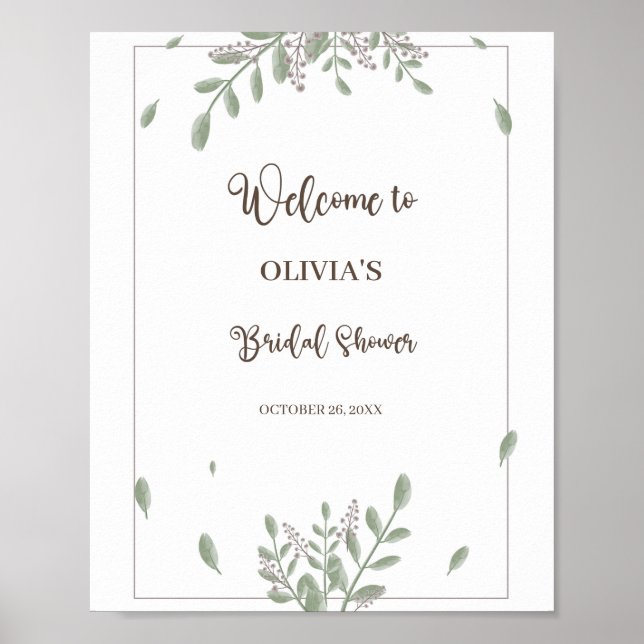 Poster Verdure Aquarelle Fête des mariées Florale Bienven (Devant)