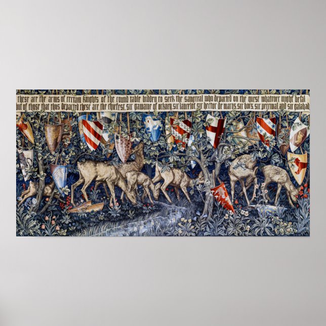Poster Verdure avec cerfs et boucliers, William Morris (Devant)