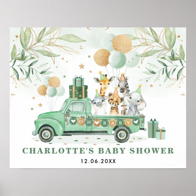 Poster Verdure Gold Jungle Safari Animaux Baby shower Si (Devant)