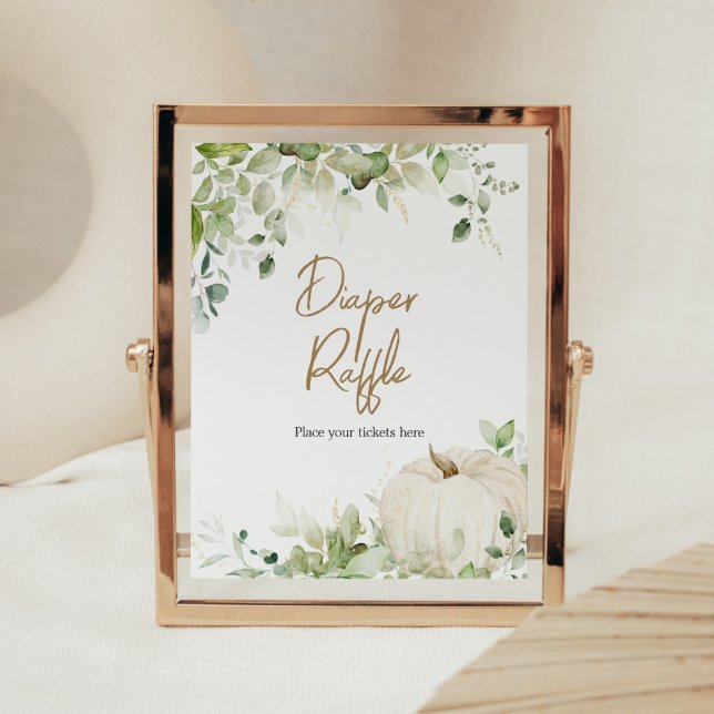 Poster Verdure Un Petit Raffle Citrouille De Déchets (Autumn Pumpkin Baby Shower Diaper Raffle Sign)