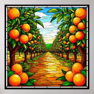 Poster Verger d'orange vibrant sous un ciel bleu brillant