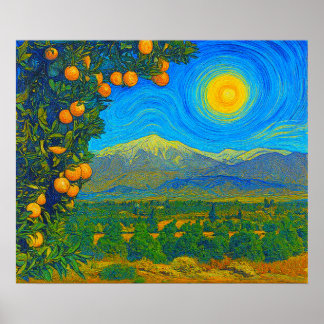 Poster Vergers d'orangers Mont Baldy enneigé Début des an