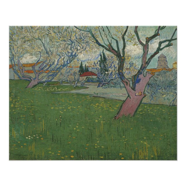Poster Vergers en fleurs Vue d'Arles par Van Gogh (Devant)