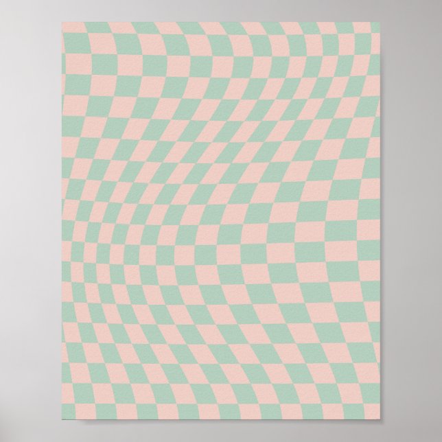 Poster Vérifier Motif Sage Vert Et Beige Checkerboard (Devant)