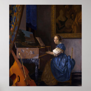 Poster Vermeer - Dame assise à une virginale 1675