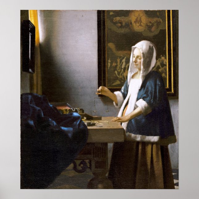 Poster Vermeer : Femme tenant un équilibre (Devant)