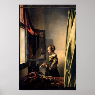 Poster Vermeer - Fille lisant une lettre à une fenêtre ou