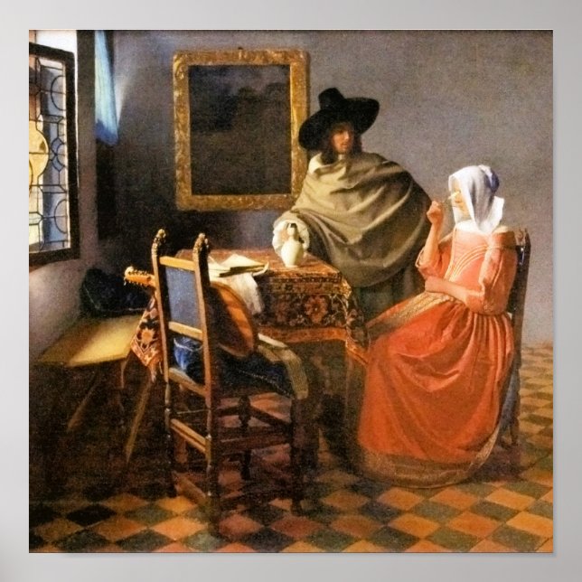 Poster Vermeer - Le verre de vin, (Devant)