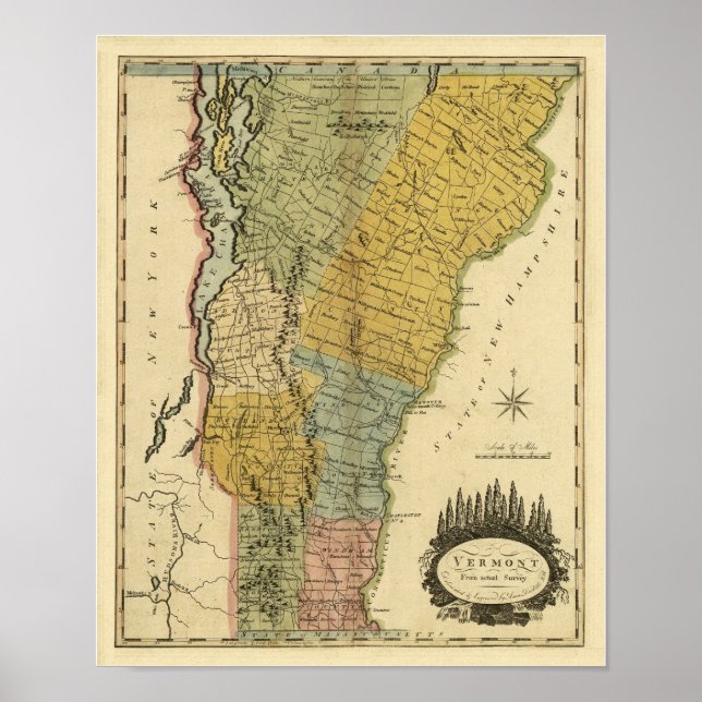 Poster Vermont, à partir de l'enquête réelle - Carte Vint (Devant)