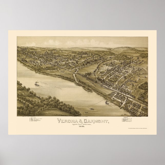 Poster Vérone & Oakmont, PA Carte panoramique - 1896 (Devant)
