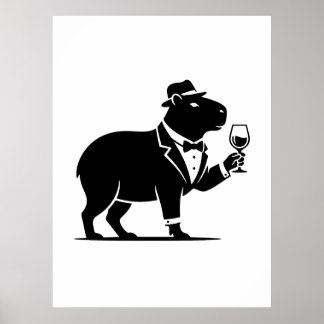 Poster Verre à vin capybara drôle minimaliste moderne
