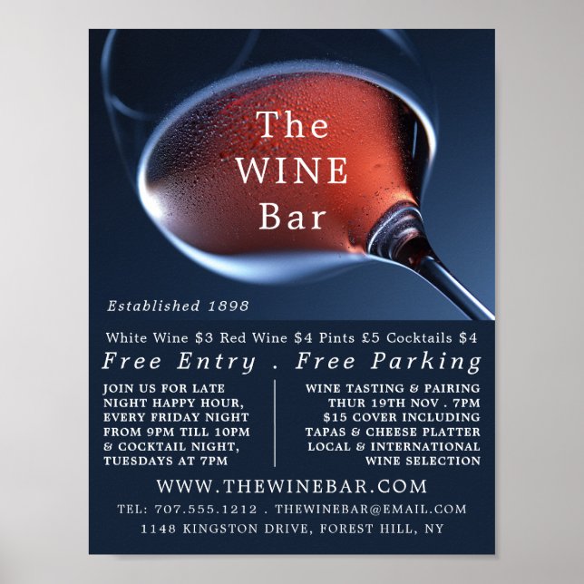 Poster Verre à vin rose, Bar à vin / Vaisseau Publicité (Devant)
