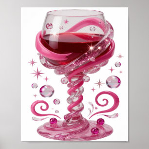 Poster Verre à vin rose tendance Motif artistique