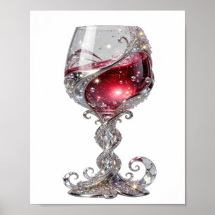 Poster Verre à vin rouge argenté clair
