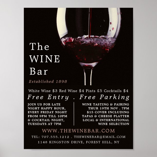 Poster Verre à vin rouge, Bar à vin / Vaisseaux Publicité (Devant)