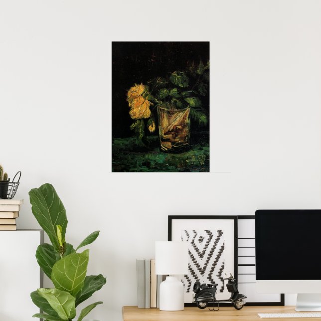 Poster Verre avec des roses par Vincent van Gogh (Bureau à domicile)