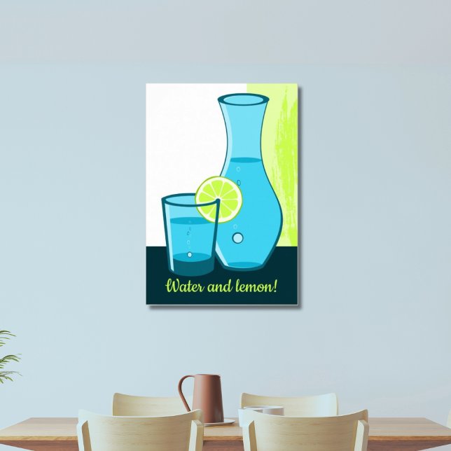 Poster Verre Bleu & Carafe - Eau et Citron ! (Water and lemon!)