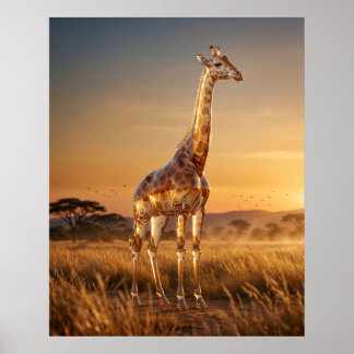Poster Verre Girafe Savannah Aube