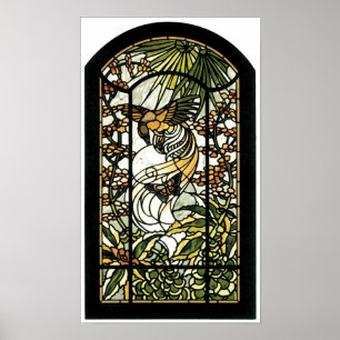 Poster Verre tendu avec oiseau et papillon