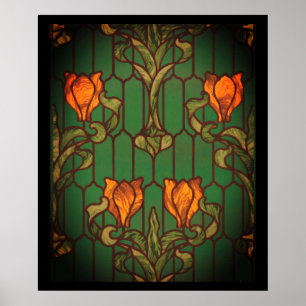 Poster Verre tendu look floral Art nouveau fleurs