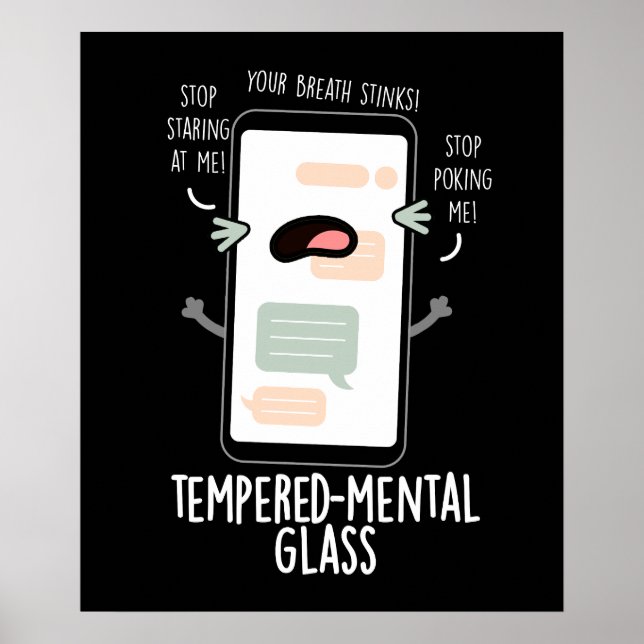 Poster Verre trempé mental Funny Cellphone Pun Dark BG (Devant)