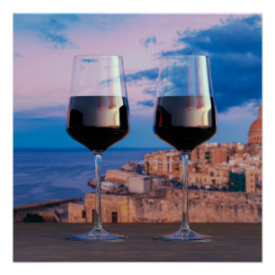 Poster Verres à vin avec vue coucher de soleil sur La Val