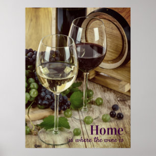 Poster Verres de vin rouge et blanc rustique Baril de rai