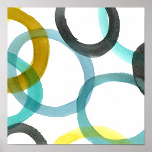 Poster Verrouillage des cercles jaunes et bleus