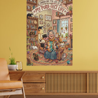 Poster Verrückte Katzenlady - Digitale Katzenkunst