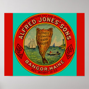 Poster vers 1900 Alfred Jones Sons Finnan Haddie étiquett