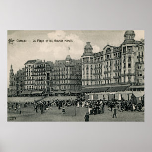 Poster vers 1900 Ostende Beach et Grands Hôtels