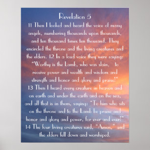 Poster vers de la Bible couché de soleil Révélations 5:11