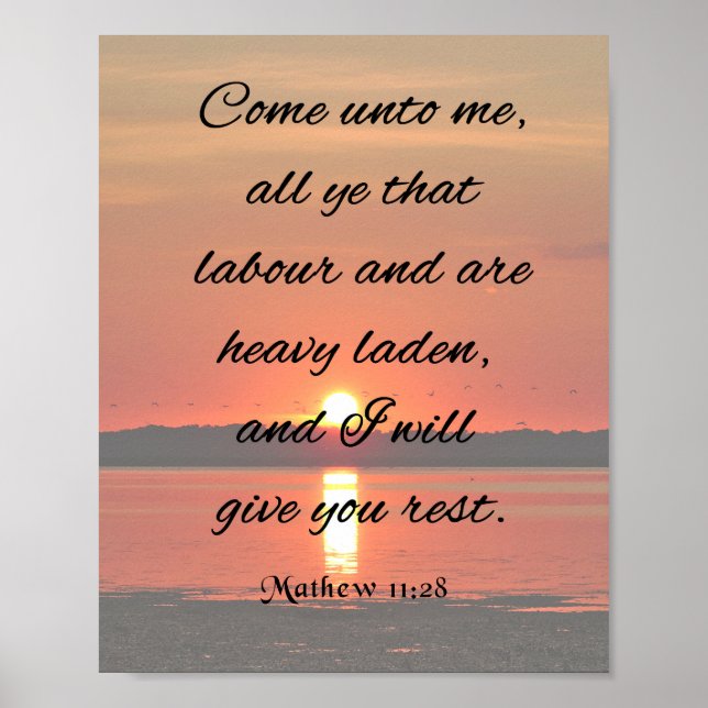 Poster Verse de la Bible, Mathew 11:28, Viens vers moi (Devant)