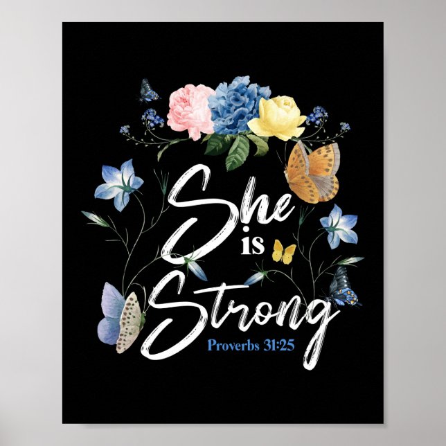 Poster Verset Bible Elle Est Proverbes Forts 31:25 Papill (Devant)