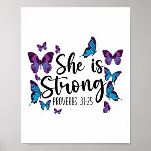 Poster Verset Bible Elle Est Proverbes Forts 31:25 Papill