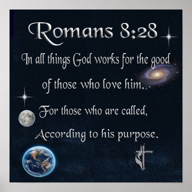 Poster verset biblique chrétien Romains 8:28 (Devant)