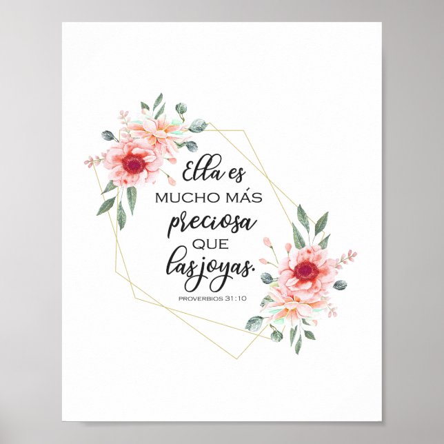 Poster verset biblique espagnol Proverbios 31:10 (Devant)