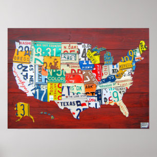 Poster Version de rouge de la carte 2011 de plaque