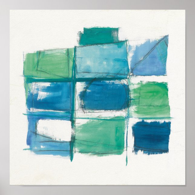 Poster Vert Abstrait Et Bleu Sur Blanc (Devant)