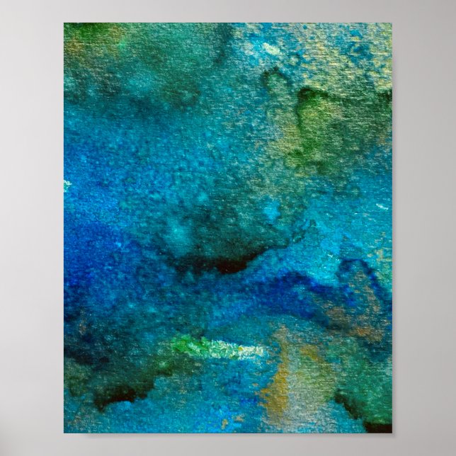 Poster Vert abstrait Fun Aquarelle Art Blue Aqua Unique (Devant)