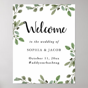 Poster Vert aquarelle simple   Bienvenue Mariage