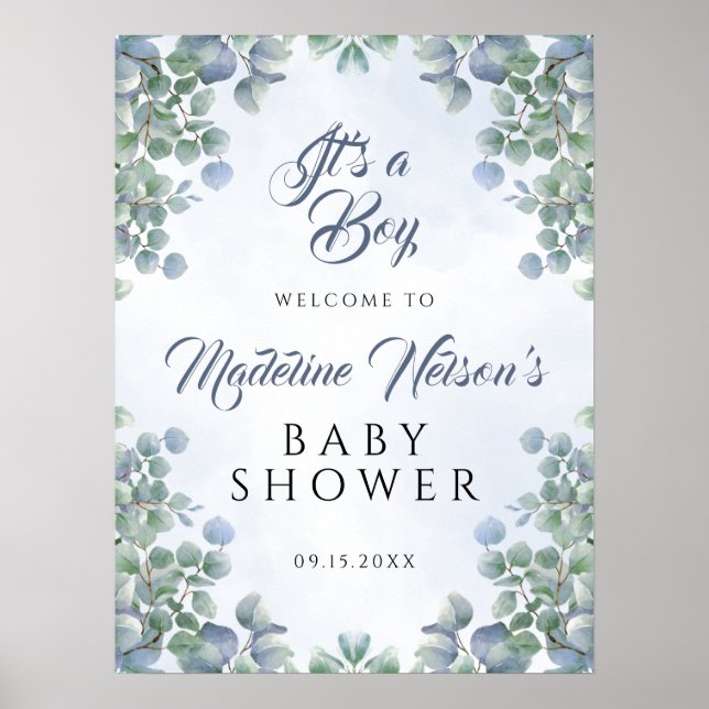 Poster Vert Bleu C'est un Baby shower garçon Accueil (Devant)