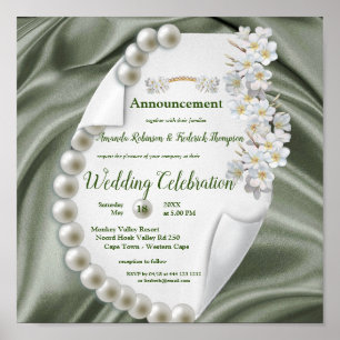 Poster Vert, Bleu, Ivoire, Soie Or & Perle, Mariage