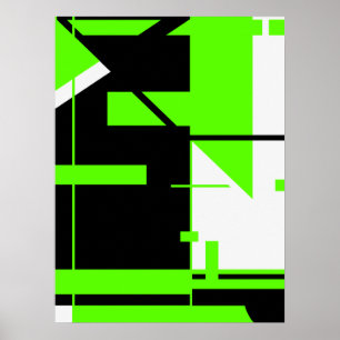 Poster Vert clair, noir sur le résumé géométrique blanc